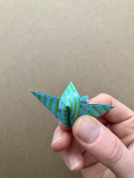 Step 8 medusa kusudama: Turn model over and reverse fold one flap upwards to create petal.